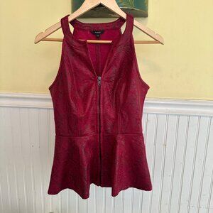 Guess Womens Red Snake Print Sleeveless Peplum Zip-Up Top M